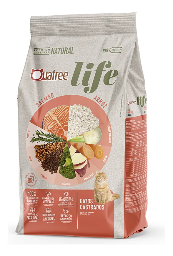 Ração Quatree Life Para Gatos Castrados Salmão E Arroz 10,1 kg